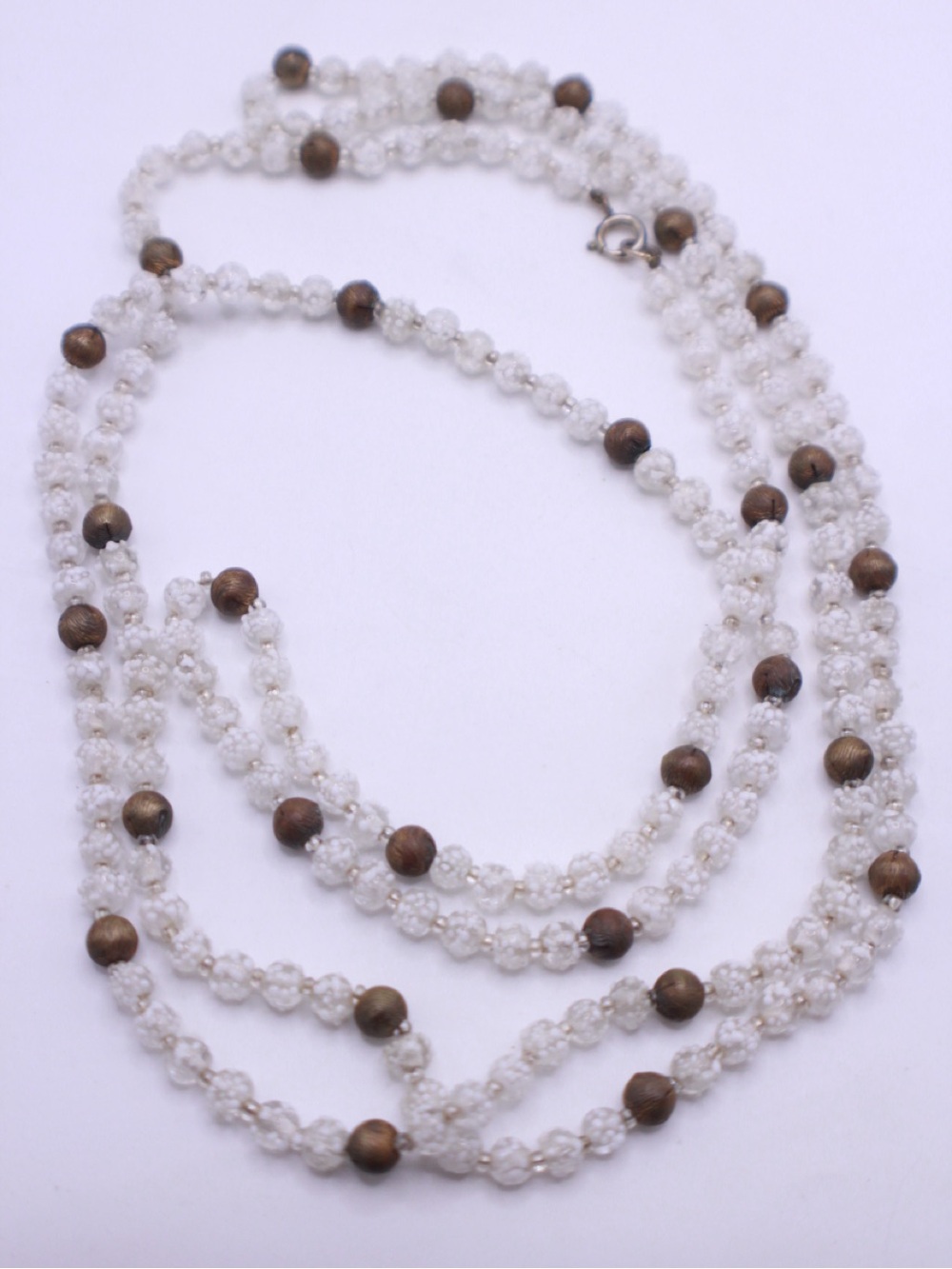 Vintage Clear Crystal white crumb sugar beaded and brass Long Necklace